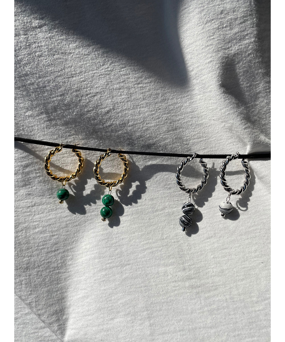 Chain-Link Hoop Earrings with Pearl and Cubic Accents